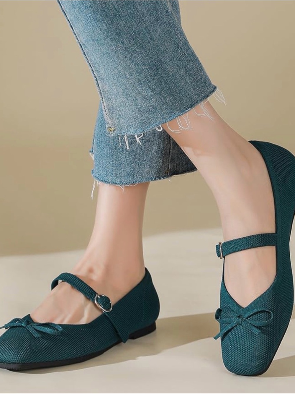 Women’s Teal Mary Jane Flats with Bow Detail